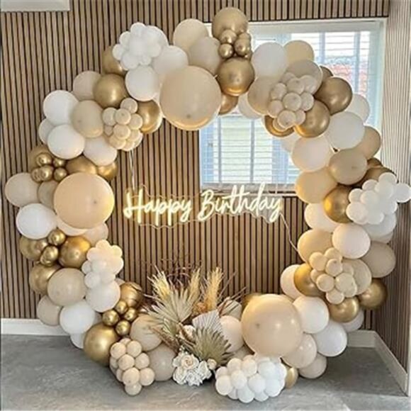 White Sand Gold Balloons Garland Arch Kit,156PCS Nude Balloons Metallic Chrome - Picture 7 of 7